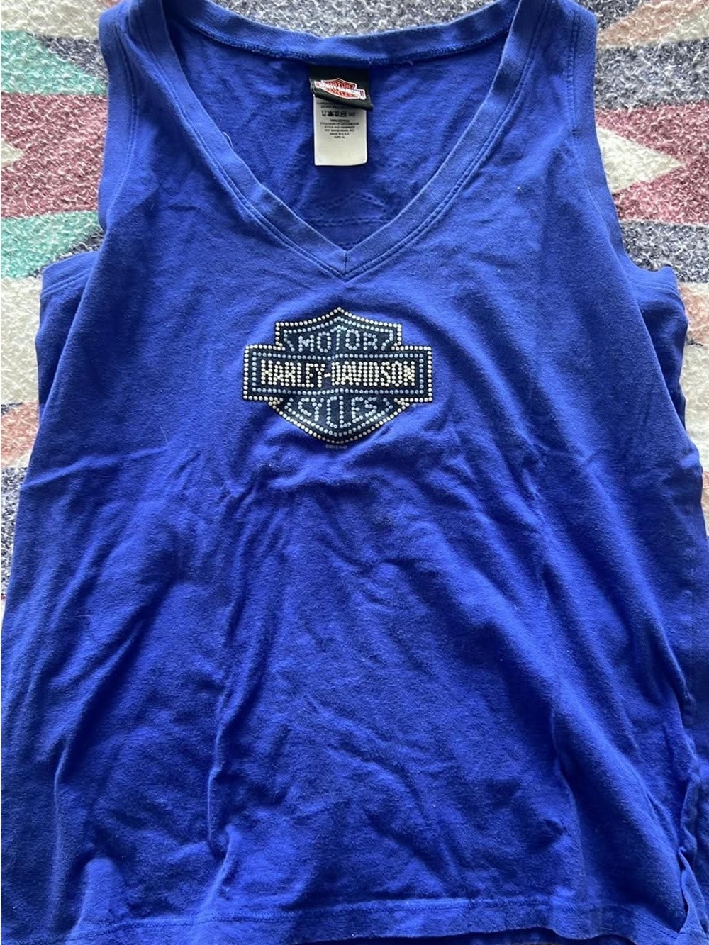Harley-Davidson Girls Royal Blue V-Neck Tank with Rhinestone Logo
